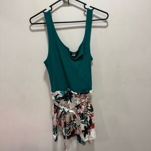 Teal Tank Top with Floral Shorts